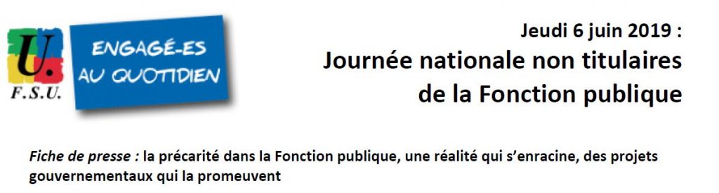 Jeudi 6 juin 2019: Journée nationale non titulaires de la Fonction Publique