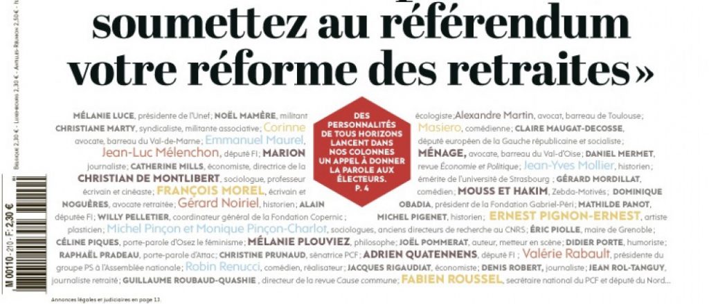 Pétition L’Humanité : Monsieur le Président, soumettez au référendum votre réforme des retraites !