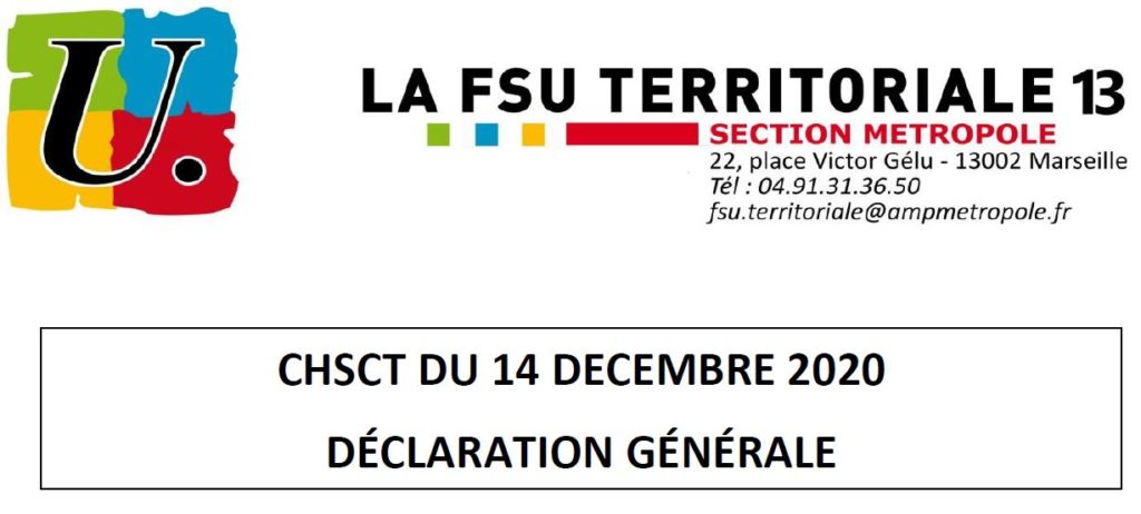 Déclaration générale du CHSCT du 14/12/2020