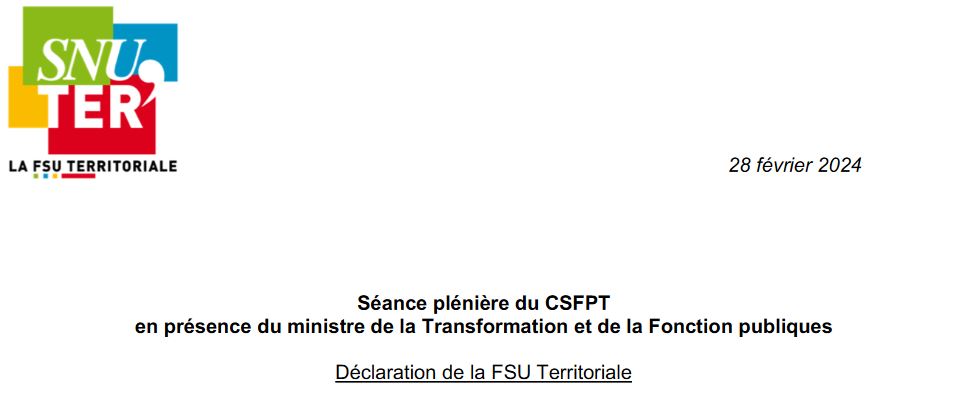 CSFPT : Déclaration de la FSU Territoriale en présence du ministre de la Transformation et de la Fonction publiques